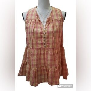 NWT Ginham Plaid Print Tiered Sleeveless Top